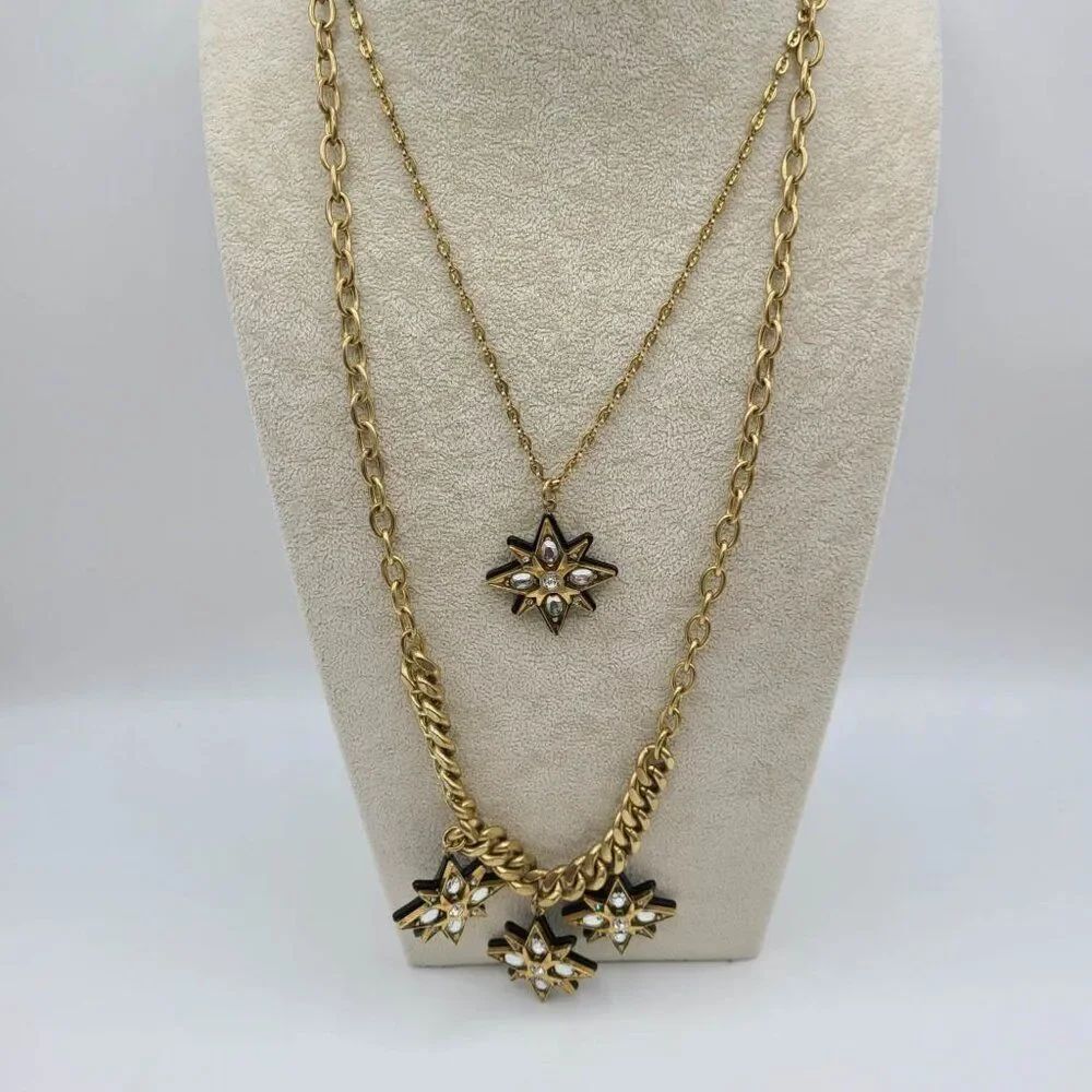 J Crew Gold Tone Star Double Necklace vintage